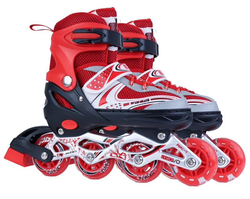 Lyrovo Adjustable Inline Skates Set for Boys Kids and Girls Skating (M, Red) - Image 1