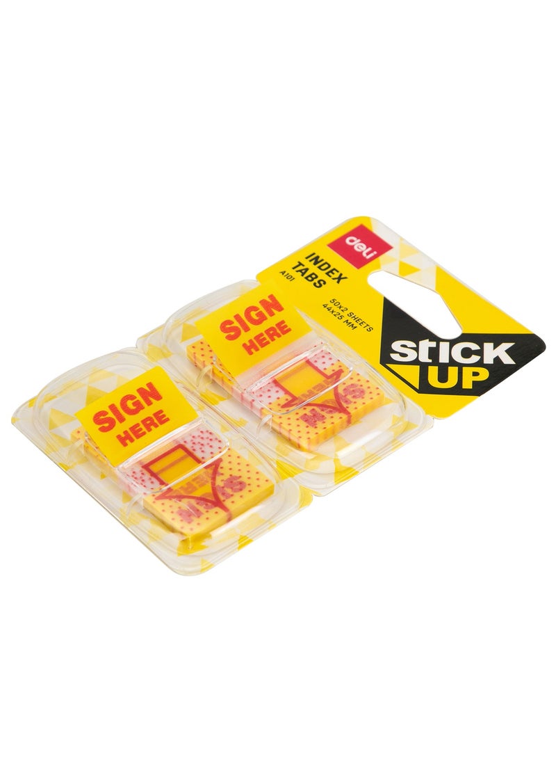 Deli EA10101 STICK UP 'Sign Here' Index Tabs 1 piece, 0.05mm PP Film, 44脳25mm, Yellow & Red, 100 Tabs (2脳50), Repositionable, Writable - Image 3