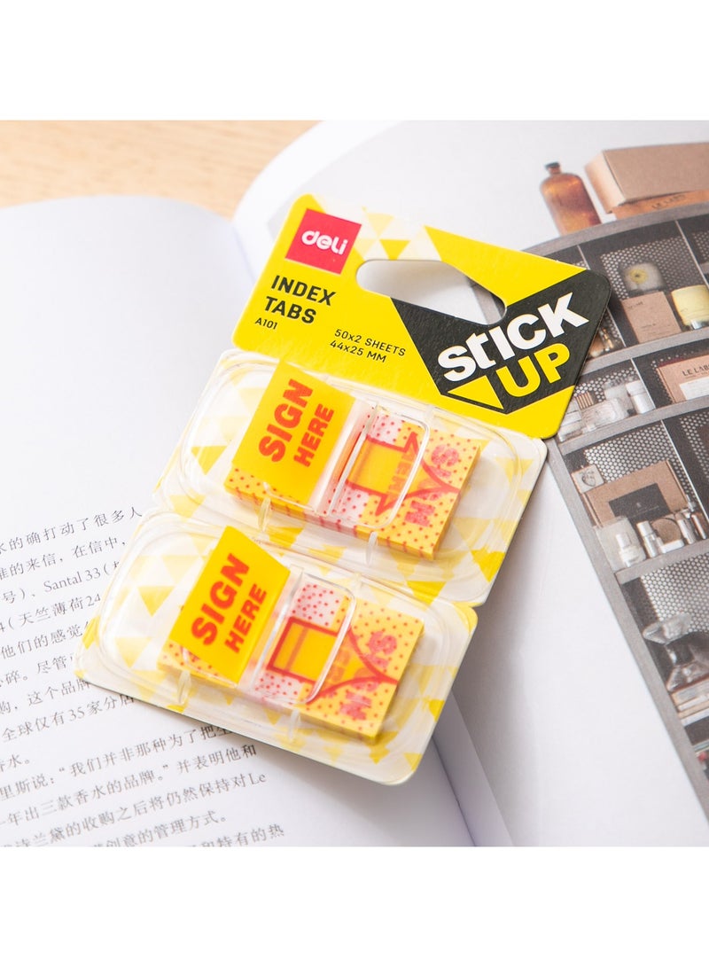 Deli EA10101 STICK UP 'Sign Here' Index Tabs 1 piece, 0.05mm PP Film, 44脳25mm, Yellow & Red, 100 Tabs (2脳50), Repositionable, Writable - Image 5