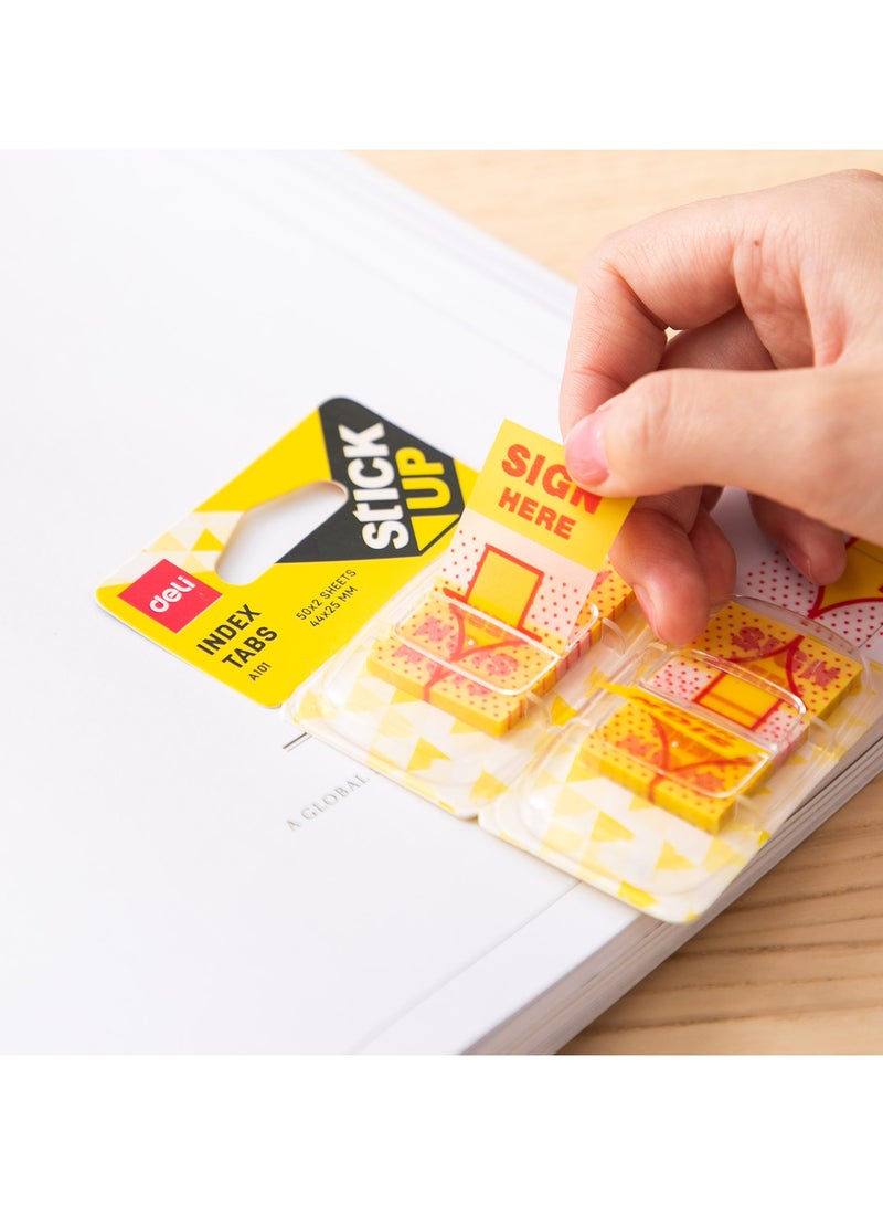 Deli EA10101 STICK UP 'Sign Here' Index Tabs 1 piece, 0.05mm PP Film, 44脳25mm, Yellow & Red, 100 Tabs (2脳50), Repositionable, Writable - Image 4