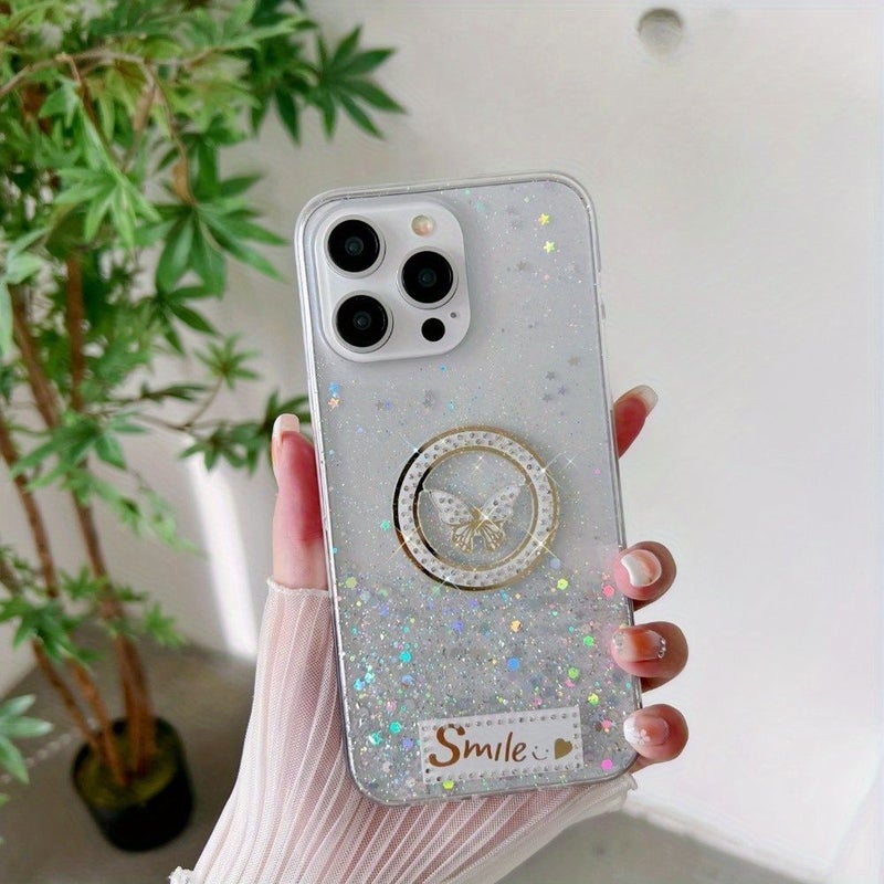 Pink Starry Sky Glitter Circle erfly Phone Case for iPhone 14 Pro Max - Image 5