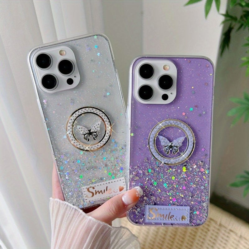Pink Starry Sky Glitter Circle erfly Phone Case for iPhone 14 Pro Max - Image 2