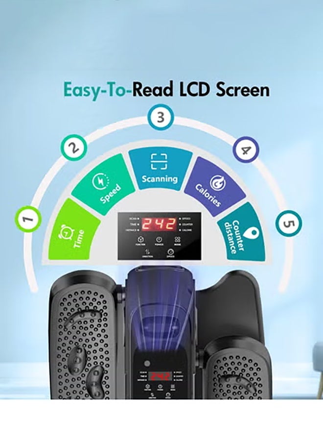 شو وو جهاز تمارين بيضاوي الشكل تحت المكتب، جهاز تمارين كهربائي بدواسة للجلوس مع شاشة LED، 3 أوضاع تلقائية و12 مستوى سرعة يدوي، مناسب لكبار السن والبالغين، أسود وأزرق - Image 2