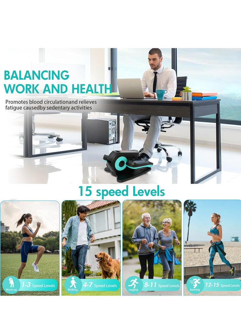 Under-Desk Elliptical Machine, Seated Electric Pedal Exerciser with LED Display, 3 Auto Modes and 15 Manual Speed Levels, Suitable for Seniors and Adults, black blue