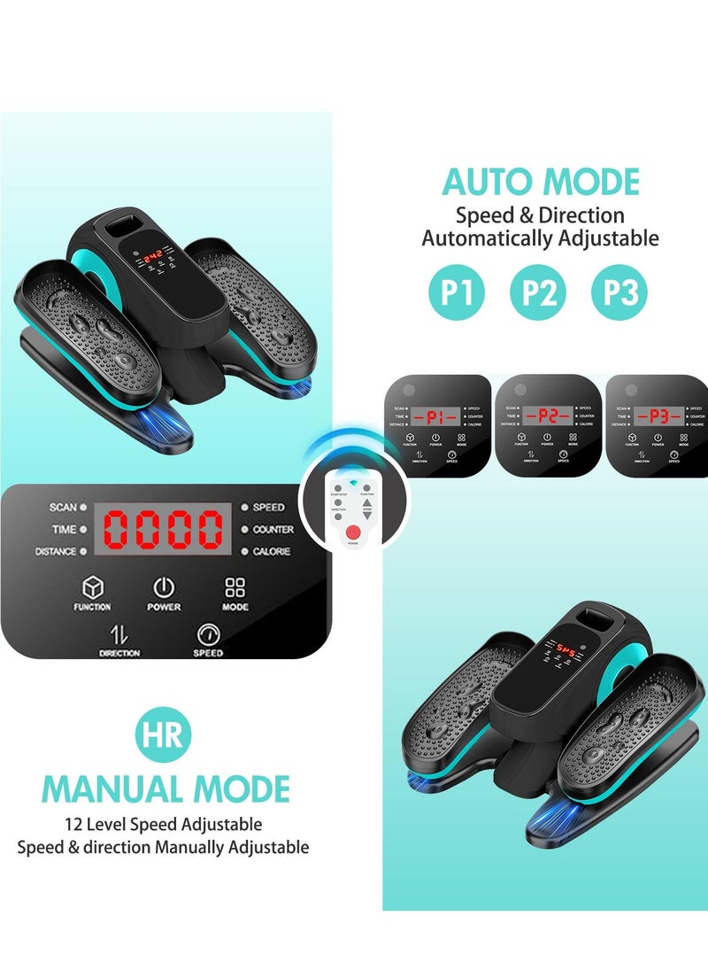 Under-Desk Elliptical Machine, Seated Electric Pedal Exerciser with LED Display, 3 Auto Modes and 15 Manual Speed Levels, Suitable for Seniors and Adults, black blue