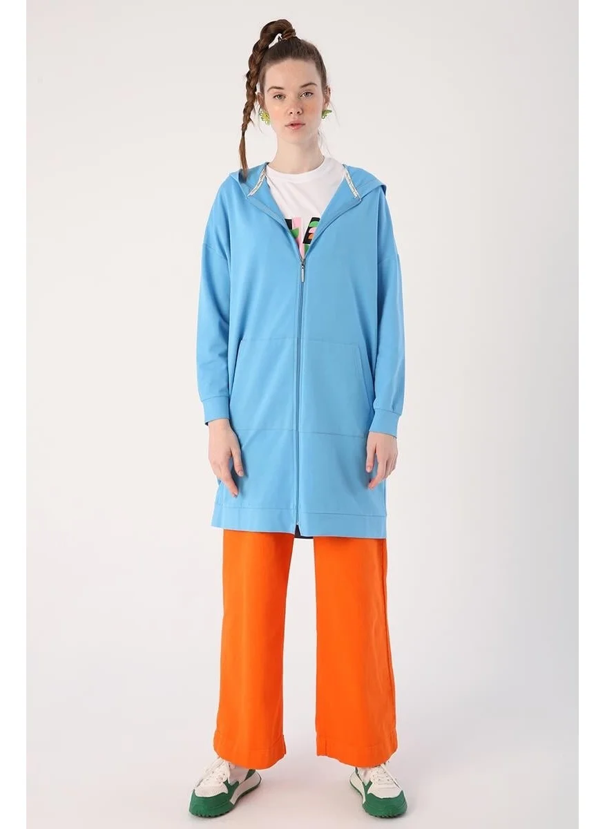 Allday Blue-Zipped Sweat Cardigan