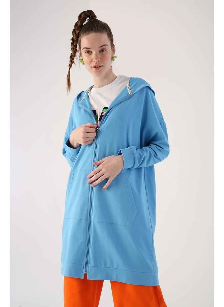 Allday Blue-Zipped Sweat Cardigan