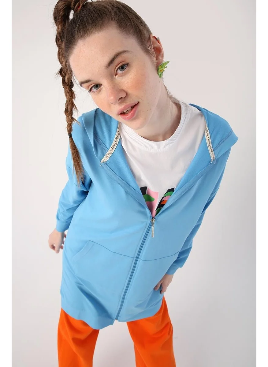 Allday Blue-Zipped Sweat Cardigan
