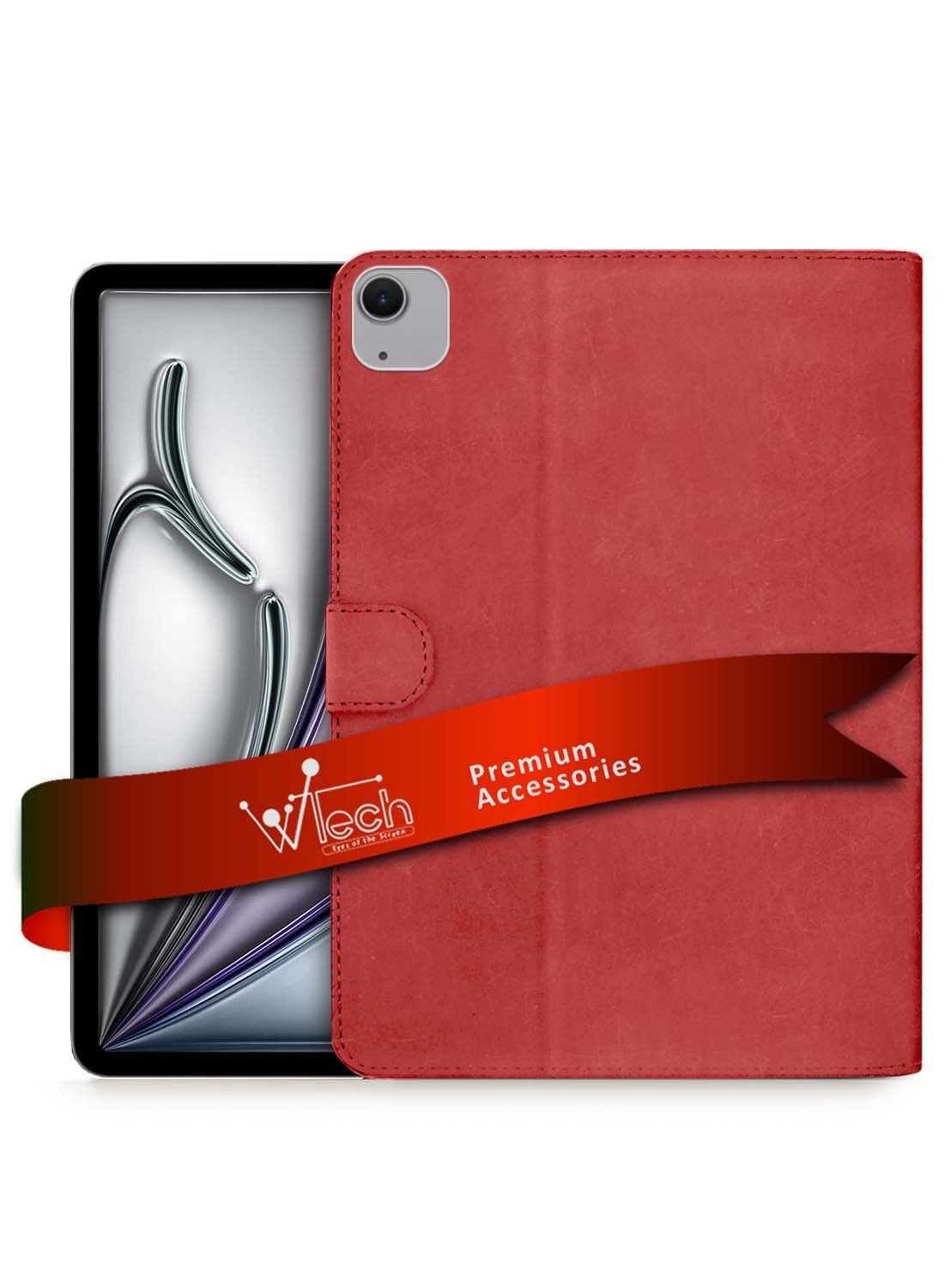 Wtech Apple iPad Air 11 (iPad Air 6) 5G 2024 (6th Gen) 11 inch / Apple iPad Air 11‑inch (M3) 2025 WTech PU Leather Magnetic Closure Flip Case Cover - Red