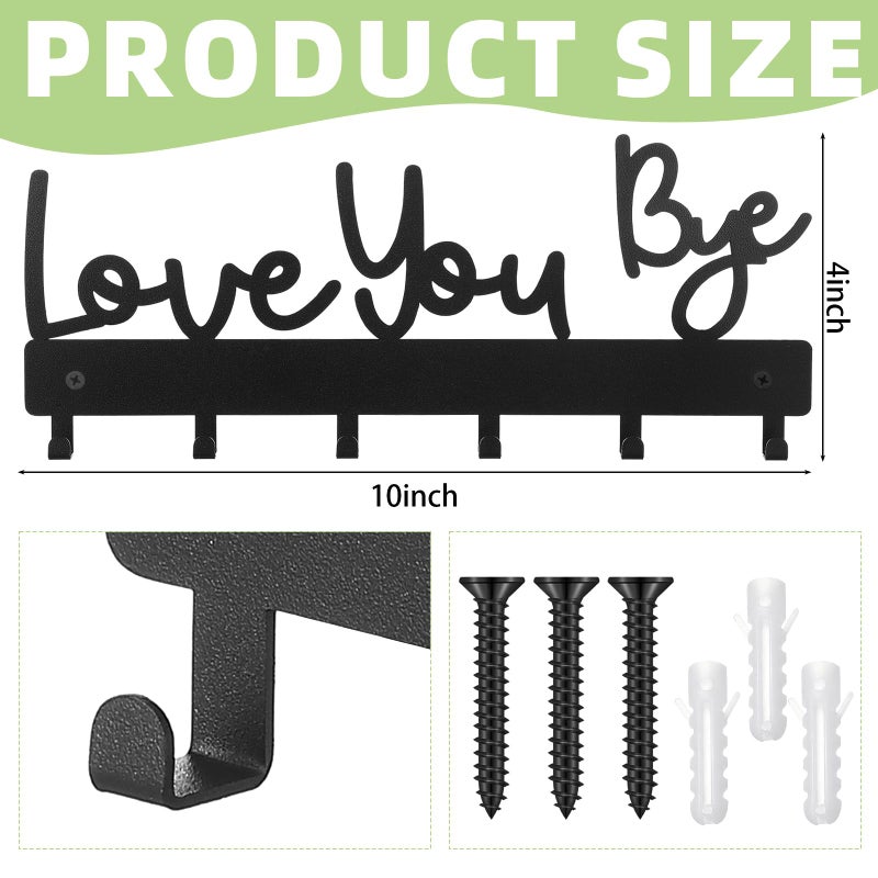 Otoolling Key Holder Wall Mount Love You Bye Key Holder Hook Rack Organizer Hanger with 6 Hooks for Wall Express Love Art Sign Decor for Entryway Front Door(Hook Style,10 x 4) - Image 2