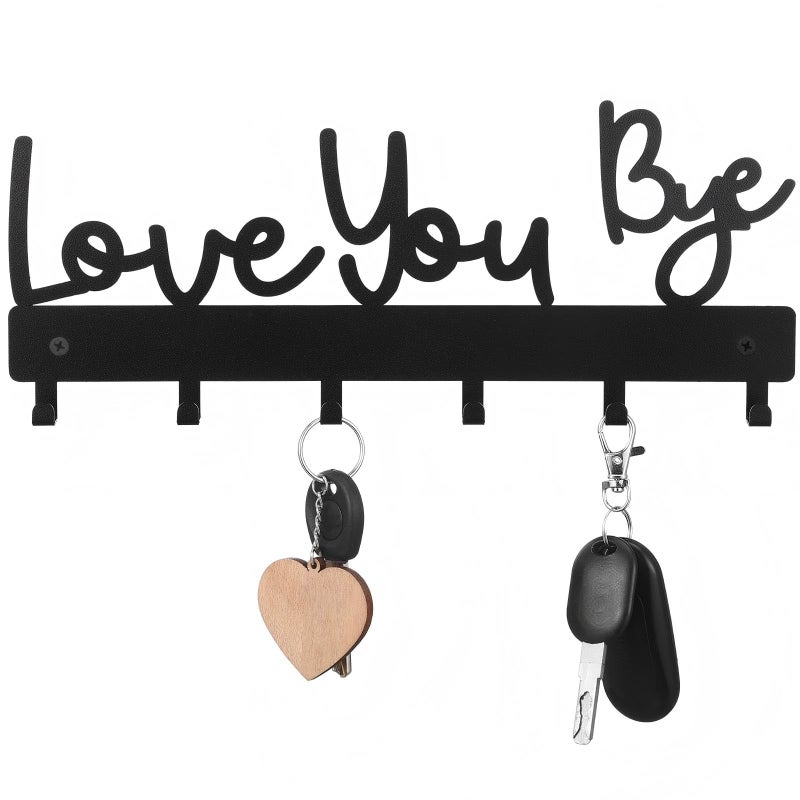 Otoolling Key Holder Wall Mount Love You Bye Key Holder Hook Rack Organizer Hanger with 6 Hooks for Wall Express Love Art Sign Decor for Entryway Front Door(Hook Style,10 x 4) - Image 1