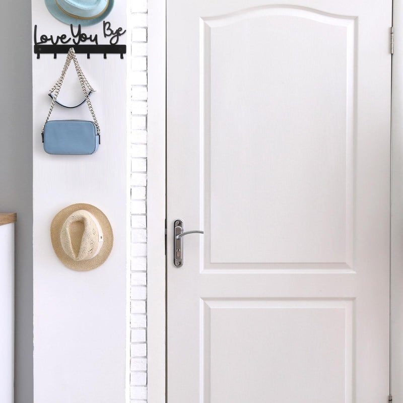 Otoolling Key Holder Wall Mount Love You Bye Key Holder Hook Rack Organizer Hanger with 6 Hooks for Wall Express Love Art Sign Decor for Entryway Front Door(Hook Style,10 x 4) - Image 4