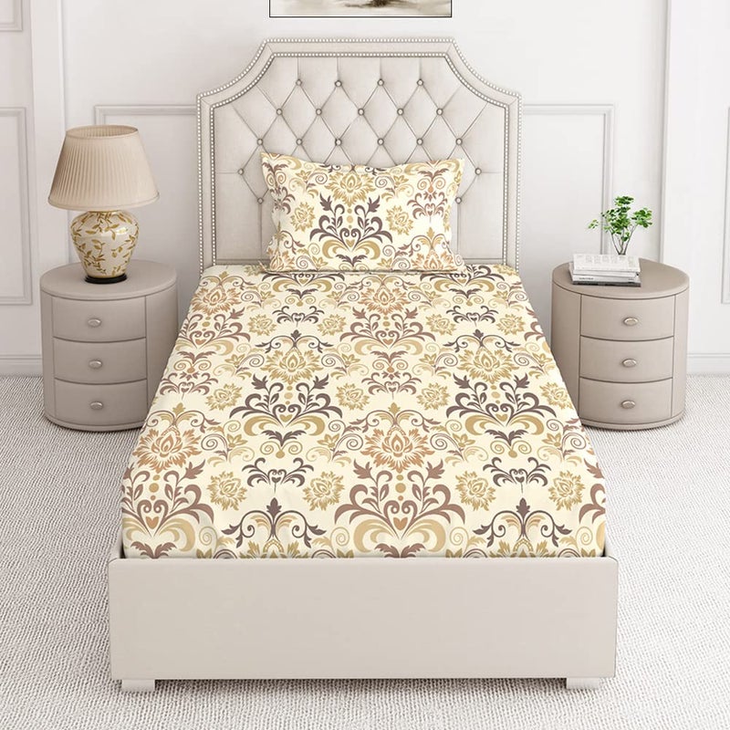 Layers ملاءة سرير قطن 100 طبقة لسرير مفرد مع غطاء وسادة واحد نمط عرقي بني خفيف الوزن قابل للتنفس ماص للرطوبة راحة على مدار السنة مجموعة كلاسيكية - Image 1
