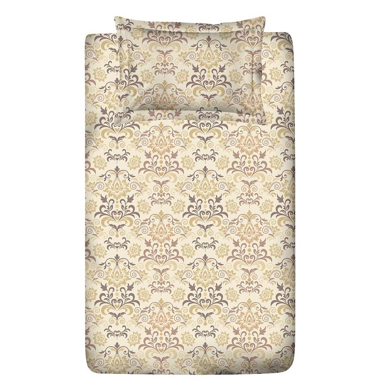 Layers ملاءة سرير قطن 100 طبقة لسرير مفرد مع غطاء وسادة واحد نمط عرقي بني خفيف الوزن قابل للتنفس ماص للرطوبة راحة على مدار السنة مجموعة كلاسيكية - Image 3