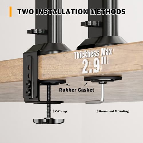 HEMUDU Dual Monitor Articulating Desk Mount Arm Stand Vertical Stack Screen Supports Two 13 to 34 Inch Computer Monitors with C Clamp - Image 3