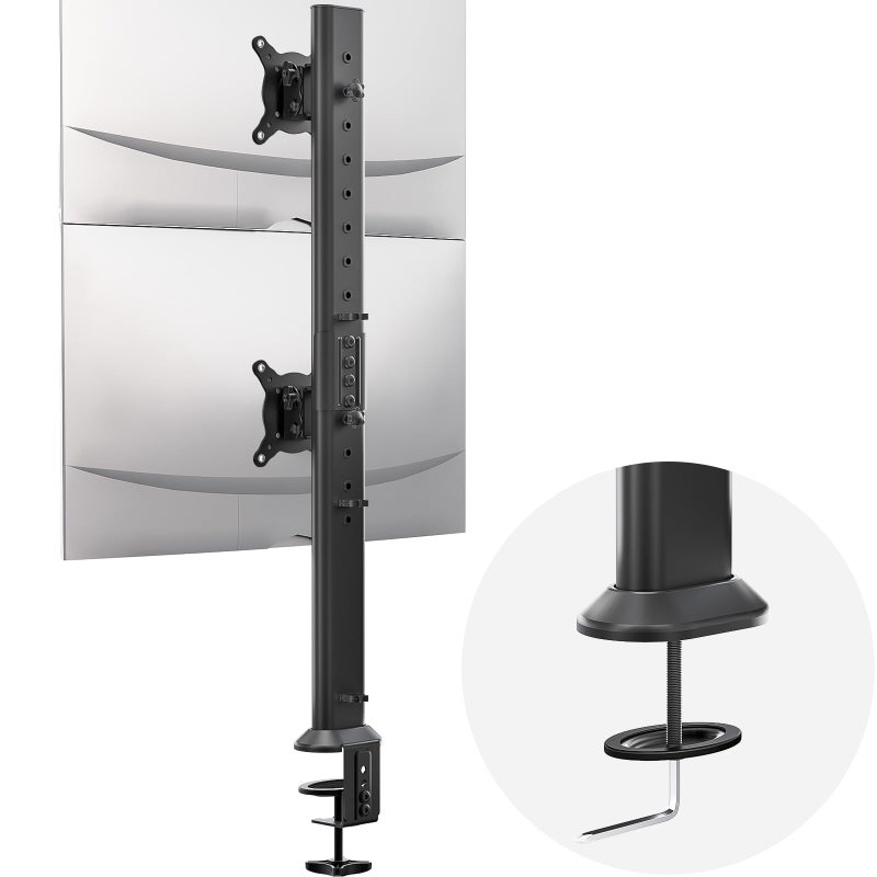 HEMUDU Dual Monitor Articulating Desk Mount Arm Stand Vertical Stack Screen Supports Two 13 to 34 Inch Computer Monitors with C Clamp - Image 2