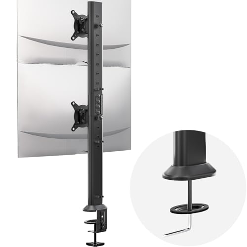 HEMUDU Dual Monitor Articulating Desk Mount Arm Stand Vertical Stack Screen Supports Two 13 to 34 Inch Computer Monitors with C Clamp - Image 1