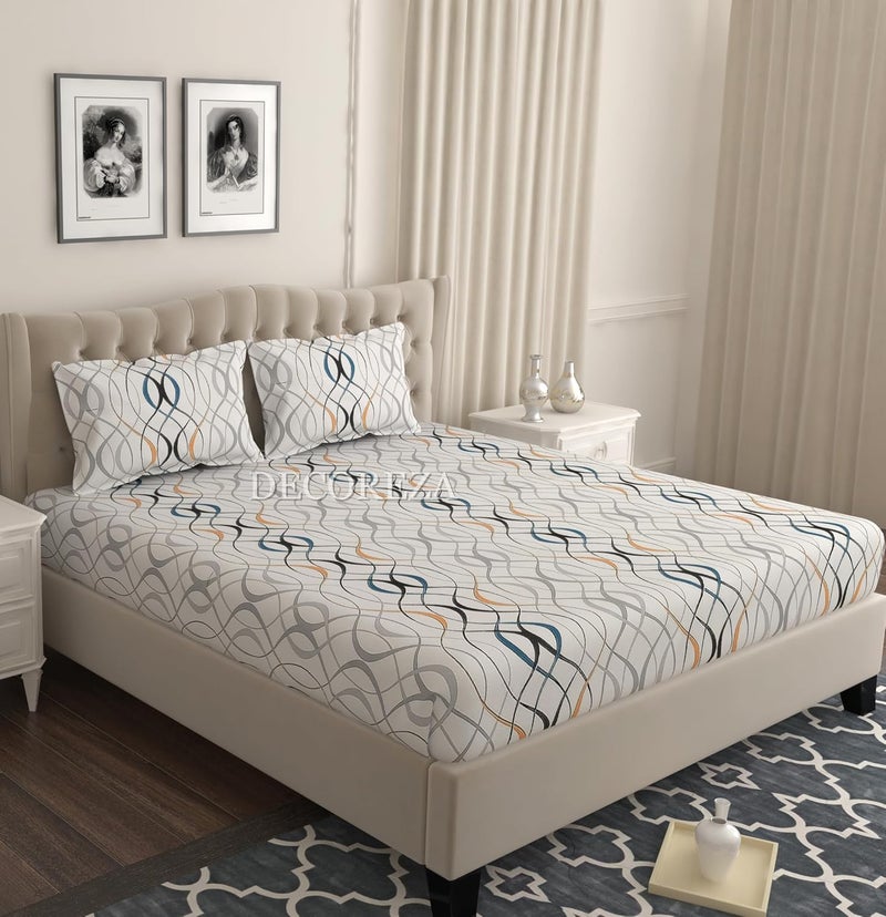 DECOREZA أغطية سرير مطاطية من ديكورزا بحجم كينج 72 × 78 بوصة مع 2 غطاء وسادة باللون الأبيض - Image 1