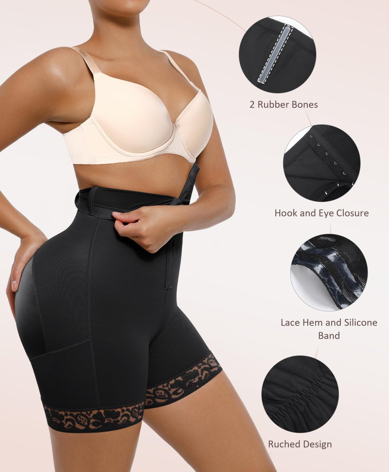 FeelinGirl High Waisted Shapewear Shorts Tummy Control Shaping Girdles Women's Shapewear Control Panties Black L - Image 4