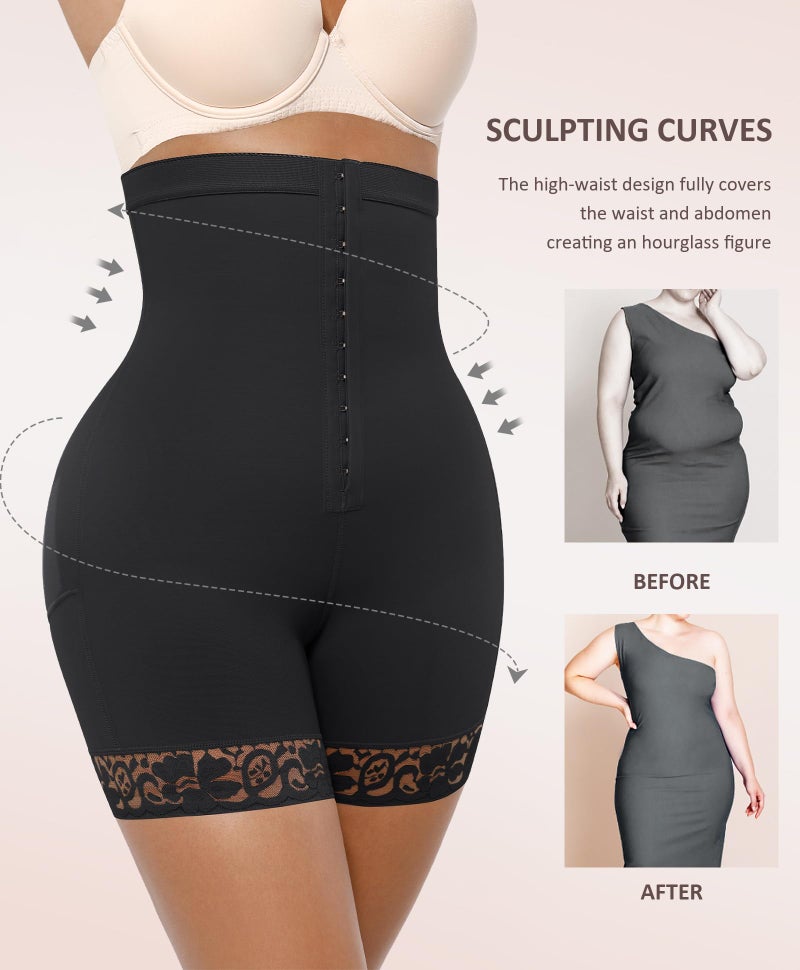 FeelinGirl High Waisted Shapewear Shorts Tummy Control Shaping Girdles Women's Shapewear Control Panties Black L - Image 2