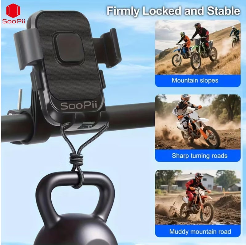 SOOPII Universal Bike Mobile Holder with One Click Locking | Anti-Slip and Adjustable Angle for Motorcycles, Bicycles, E-Bikes,Scooters,Shockproof & Heavy-Duty Handlebar Mount for All Smartphones - Image 4