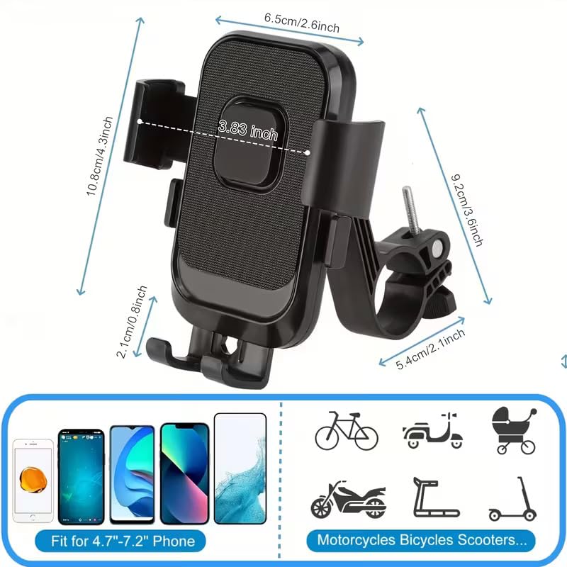 SOOPII Universal Bike Mobile Holder with One Click Locking | Anti-Slip and Adjustable Angle for Motorcycles, Bicycles, E-Bikes,Scooters,Shockproof & Heavy-Duty Handlebar Mount for All Smartphones - Image 3