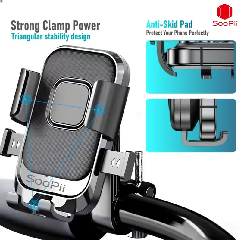 SOOPII Universal Bike Mobile Holder with One Click Locking | Anti-Slip and Adjustable Angle for Motorcycles, Bicycles, E-Bikes,Scooters,Shockproof & Heavy-Duty Handlebar Mount for All Smartphones - Image 5