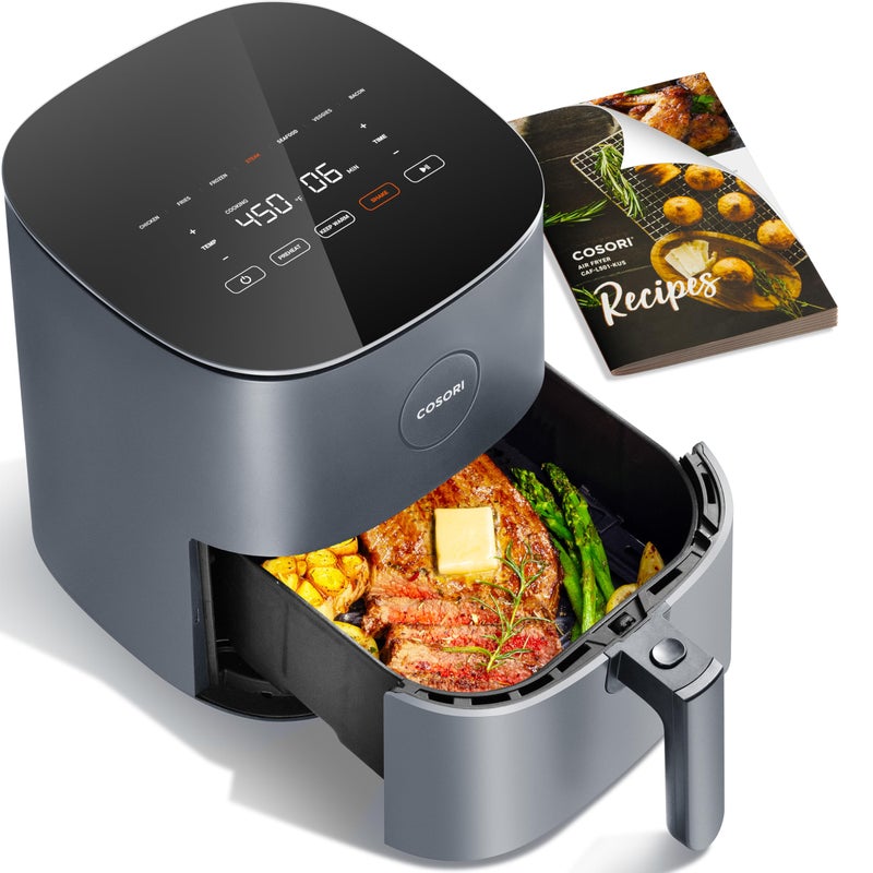 COSORI Air Fryer Pro, Compact 5QT, Ceramic Coating, 7 Presets with Preheat & Keep Warm, 450â„‰, Easy to use & clean, Shake Reminder, 130+ In-App Recipes, Nonstick & Dishwasher-Safe Basket, Gray - Image 1