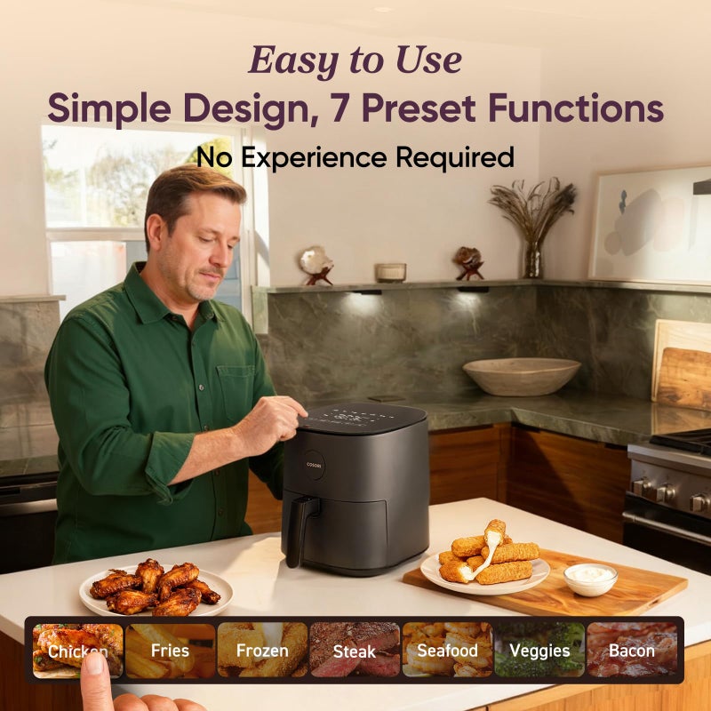 COSORI Air Fryer Pro, Compact 5QT, Ceramic Coating, 7 Presets with Preheat & Keep Warm, 450â„‰, Easy to use & clean, Shake Reminder, 130+ In-App Recipes, Nonstick & Dishwasher-Safe Basket, Gray - Image 2