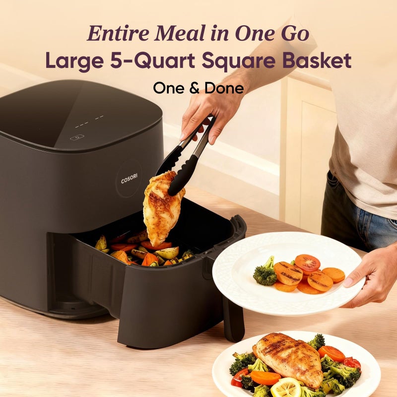 COSORI Air Fryer Pro, Compact 5QT, Ceramic Coating, 7 Presets with Preheat & Keep Warm, 450â„‰, Easy to use & clean, Shake Reminder, 130+ In-App Recipes, Nonstick & Dishwasher-Safe Basket, Gray - Image 5