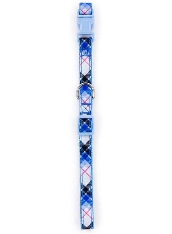 Small Dog Plaid Pattern Collar – Blue Adjustable Soft Nylon Pet Collar for Small Dogs & Cats - Image 3