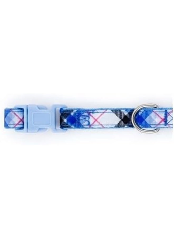Small Dog Plaid Pattern Collar – Blue Adjustable Soft Nylon Pet Collar for Small Dogs & Cats - Image 2