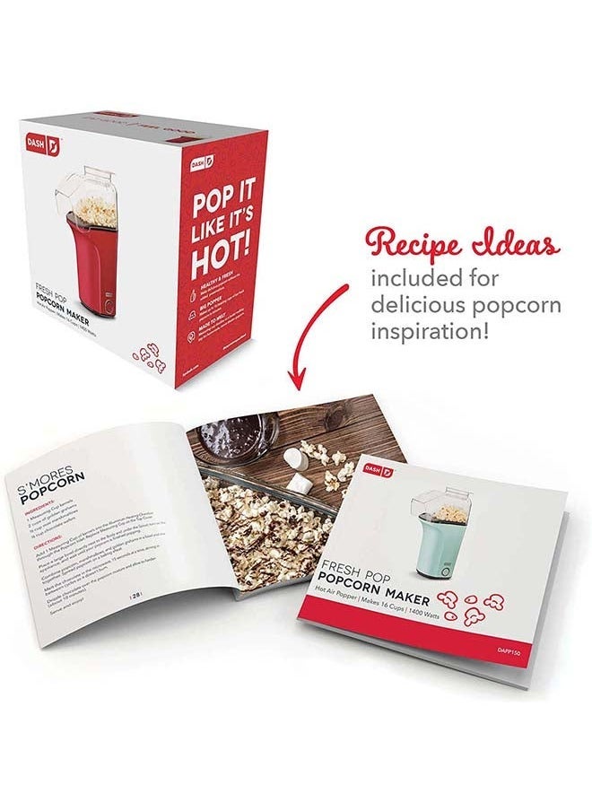 Dash - Hot Air Popcorn Popper Maker With Measuring Cup To Portion Popping Corn Kernels + Melt Butter, 16 Cups 1400 W DAPP150V2RD04 Red - Image 1