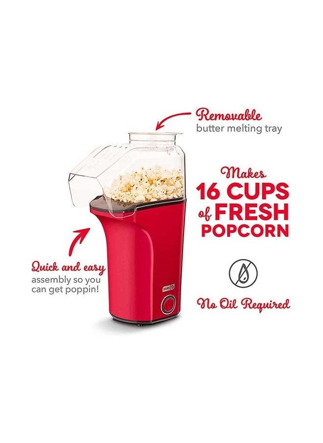 Dash - Hot Air Popcorn Popper Maker With Measuring Cup To Portion Popping Corn Kernels + Melt Butter, 16 Cups 1400 W DAPP150V2RD04 Red - Image 1