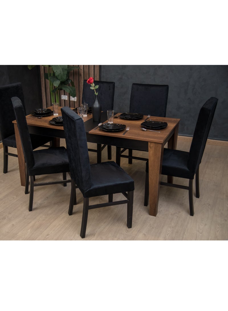 MDF Dining Table for 6 Persons – Classic Design and Elegant Velvet Upholstery