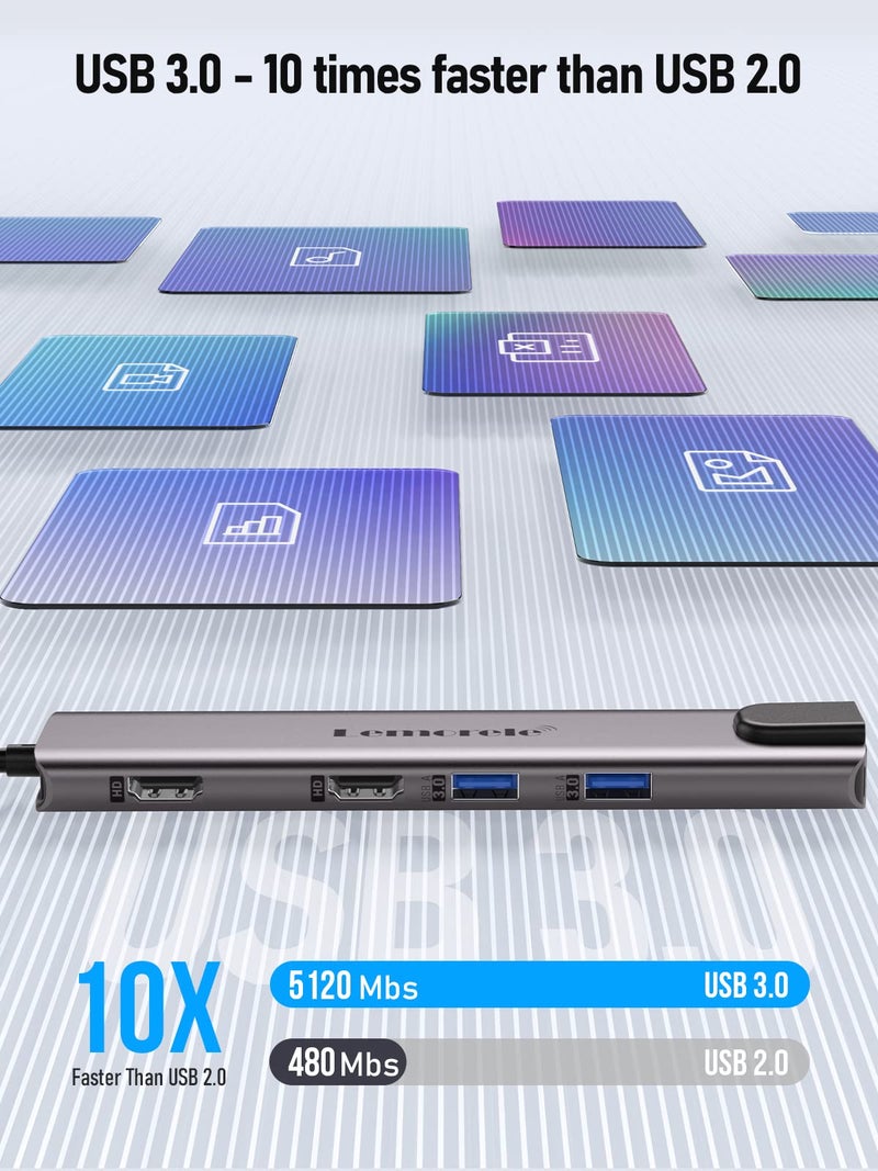 Lemorele 11-in-1 USB C Docking Station Dual 4K HDMI, Gigabit Ethernet, 4 USB Ports, PD 100W Charging, USB-C 3.0 Data, SD/TF Card Reader for MacBook Dell HP Surface Lenovo Windows Laptops - Image 5