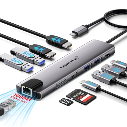 Lemorele 11-in-1 USB C Docking Station Dual 4K HDMI, Gigabit Ethernet, 4 USB Ports, PD 100W Charging, USB-C 3.0 Data, SD/TF Card Reader for MacBook Dell HP Surface Lenovo Windows Laptops - Image 1