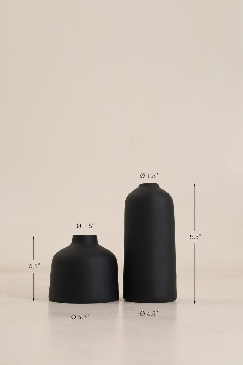 PUREZENTO Black Ceramic Kimono Vase Set of 2 | Decorative Vases for Pampas Grass, Dried & Artificial Flowers | Vases for Home Decor, Living Room & Office Decor - Image 2