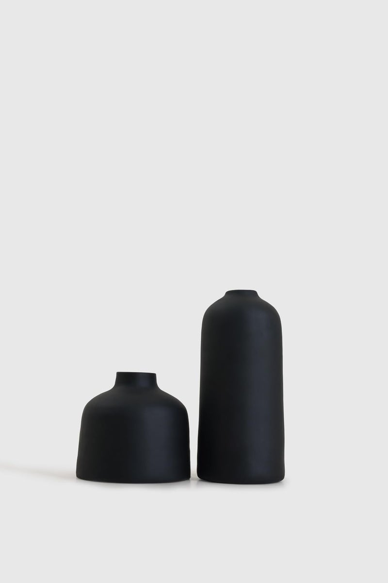 PUREZENTO Black Ceramic Kimono Vase Set of 2 | Decorative Vases for Pampas Grass, Dried & Artificial Flowers | Vases for Home Decor, Living Room & Office Decor - Image 4