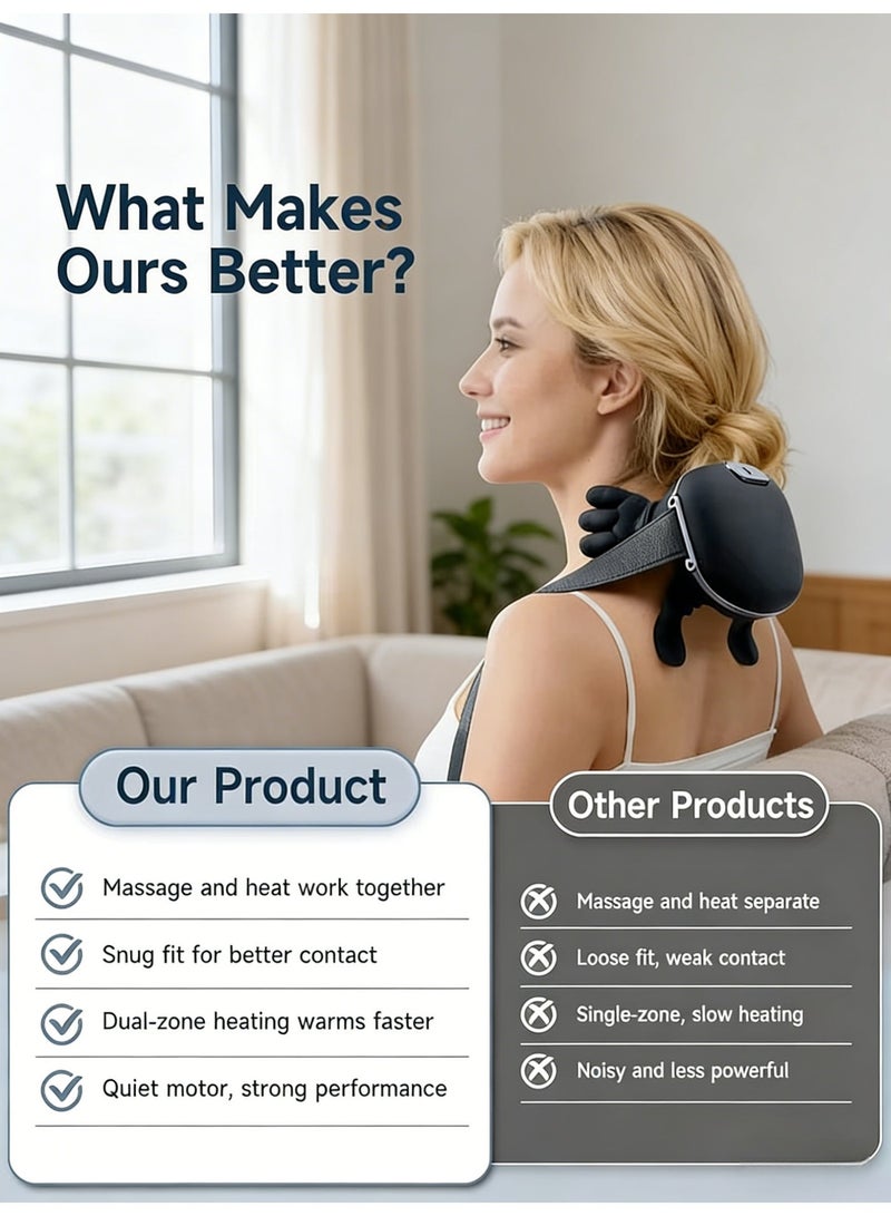 يو ام بي جهاز تدليك شياتسو للرقبة لتخفيف الألم، تدليك رباعي الأبعاد للكتفين والظهر بتقنية التسخين، تدليك عميق للأنسجة بدون أسلاك يحاكي حركة اليد البشرية، جهاز استرخاء كهربائي لعضلات الرقبة بدون استخدام اليدين - Image 3