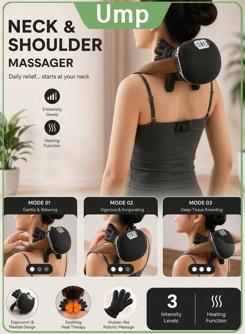 Ump Neck Massager with Heat, Rechargeable 4D Shiatsu Back & Shoulder Massager, Deep Tissue Kneading Massage with 3 Speeds for Pain Relief, Portable Travel Massager for Home Office Car, Gift for Men Women - Image 1