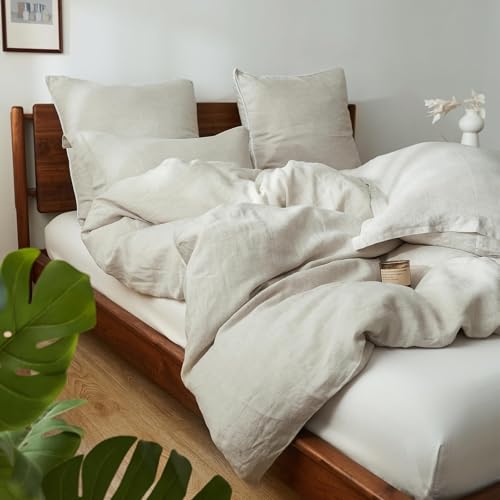 Simple&Opulence 100% Linen Duvet Cover Set, 3 PCS Natural French Flax Linen Duvet Cover Full Size, Breathable Soft Comfy Linen Bedding Comforter Cover with 2 Pillowcases - Image 3