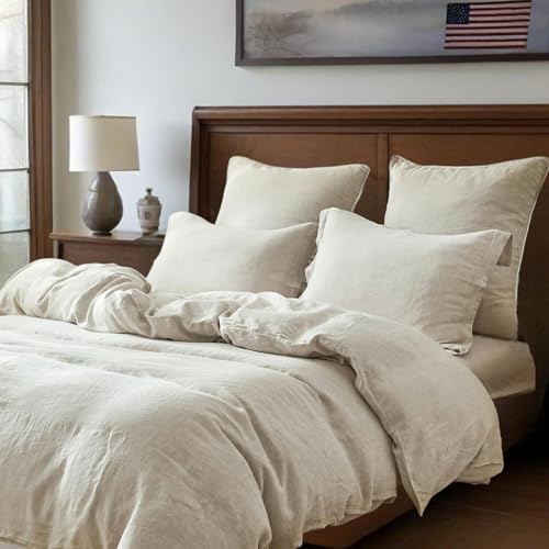 Simple&Opulence 100% Linen Duvet Cover Set, 3 PCS Natural French Flax Linen Duvet Cover Full Size, Breathable Soft Comfy Linen Bedding Comforter Cover with 2 Pillowcases - Image 2