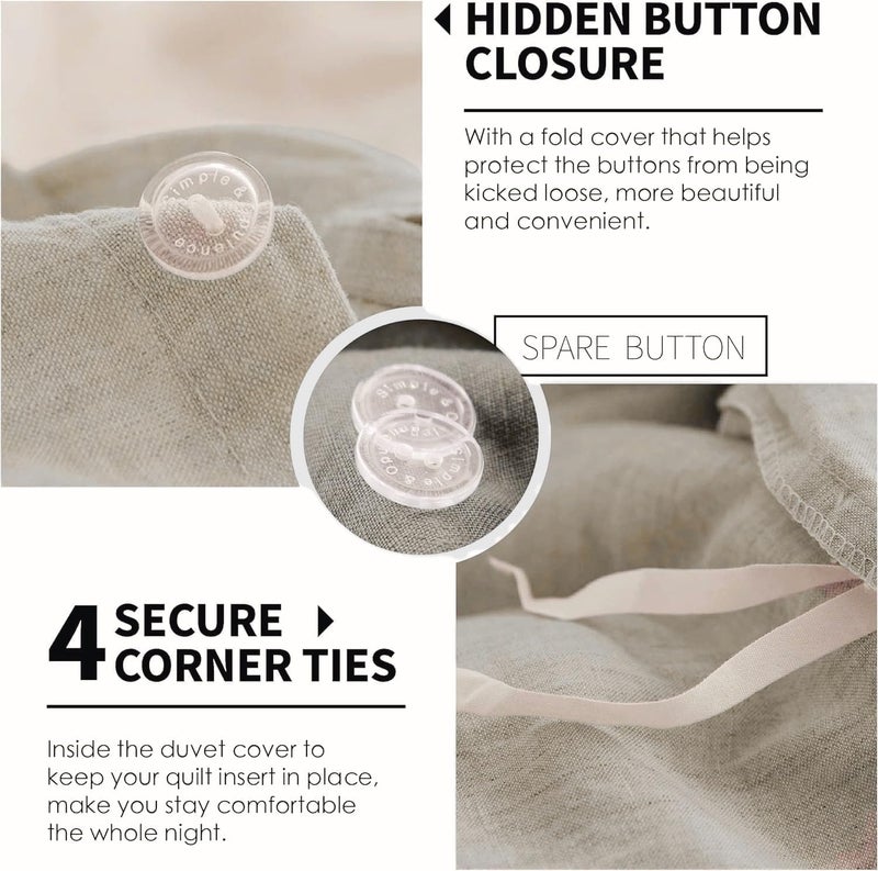 Simple&Opulence 100% Linen Duvet Cover Set, 3 PCS Natural French Flax Linen Duvet Cover Full Size, Breathable Soft Comfy Linen Bedding Comforter Cover with 2 Pillowcases - Image 5