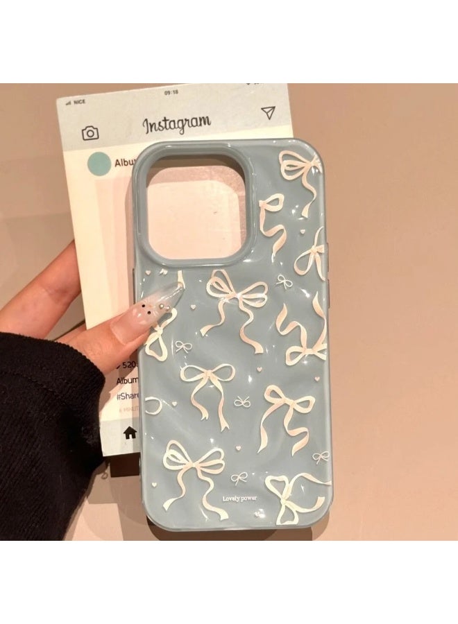 NIBEMINENT Love Heart Bows Protective TPU Case Cover For iPhone 16 Pro Max, Blue