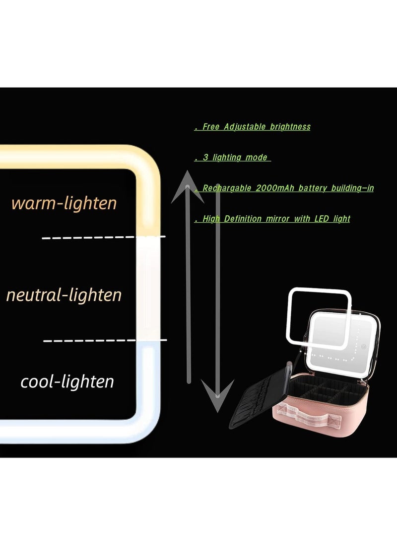 HOPHOP - Travel Makeup Bag With Light, Recargeable & Magnifying Vanity mirror with 3 Adusjtable Brightness Mode - Image 1