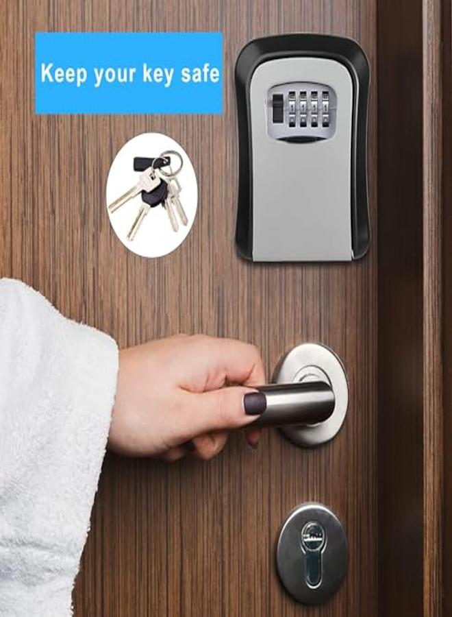 Key Safe Wall Mounted,4-Position Combination Key Lock Box,Heavy Duty Waterproof Key Cabinet,Outdoor Security Key Lock Box For Home Office Industries Vehicles(Black & Silver) Free Fixing Kit - Image 2