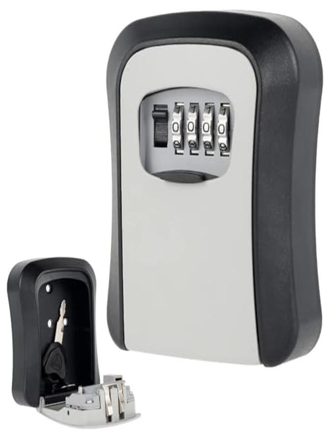 Key Safe Wall Mounted,4-Position Combination Key Lock Box,Heavy Duty Waterproof Key Cabinet,Outdoor Security Key Lock Box For Home Office Industries Vehicles(Black & Silver) Free Fixing Kit - Image 1