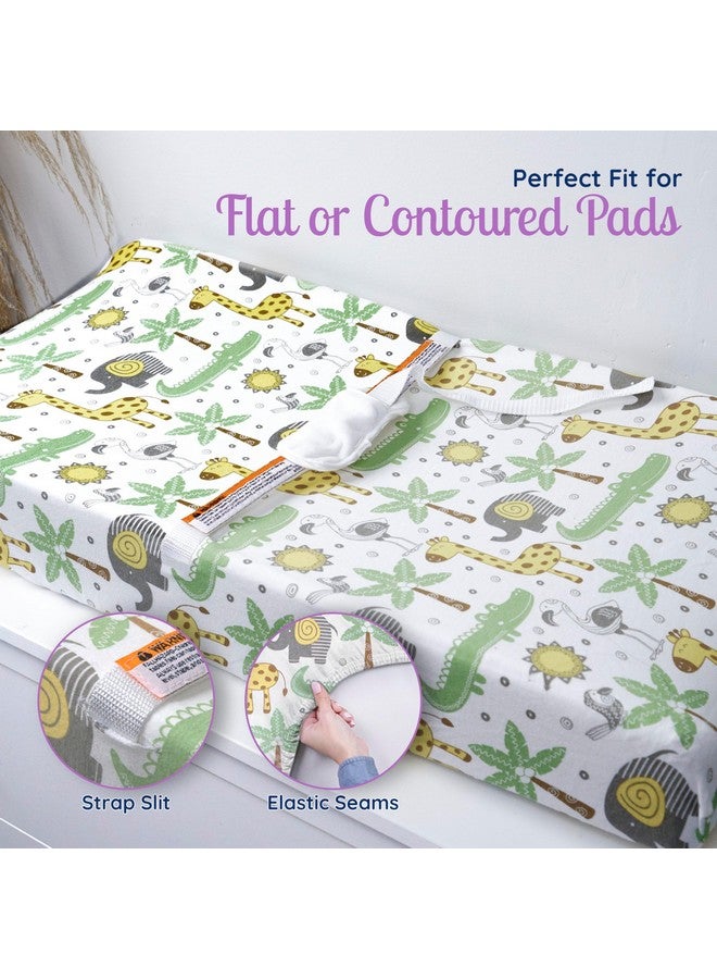 GrowWILD غطاء وسادة تغيير GROW WILD 3 عبوات | قطن جيرسي ناعم ومرن | غطاء وسادة طاولة تغيير الأطفال | أغطية وسادة تغيير الحفاضات للبنات والأولاد (حيوانات وسفاري) - Image 3