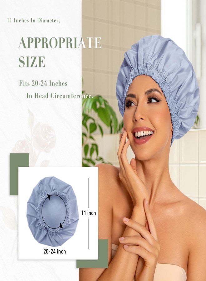 Edoneery Reusable Shower Cap for Women, Large Waterproof Shower Bonnet with Elastic Band, Washable Bath Hair Cap for Long, Curly Hair, Braids, Daily Shower, Home Spa, Travel(Gray - Image 3